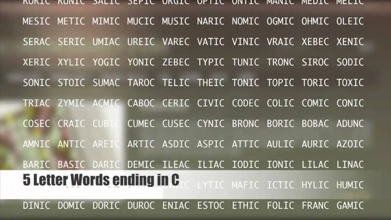 5 letter words that end with c