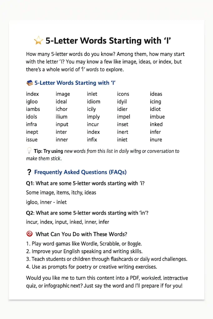 5 letter words that start with I