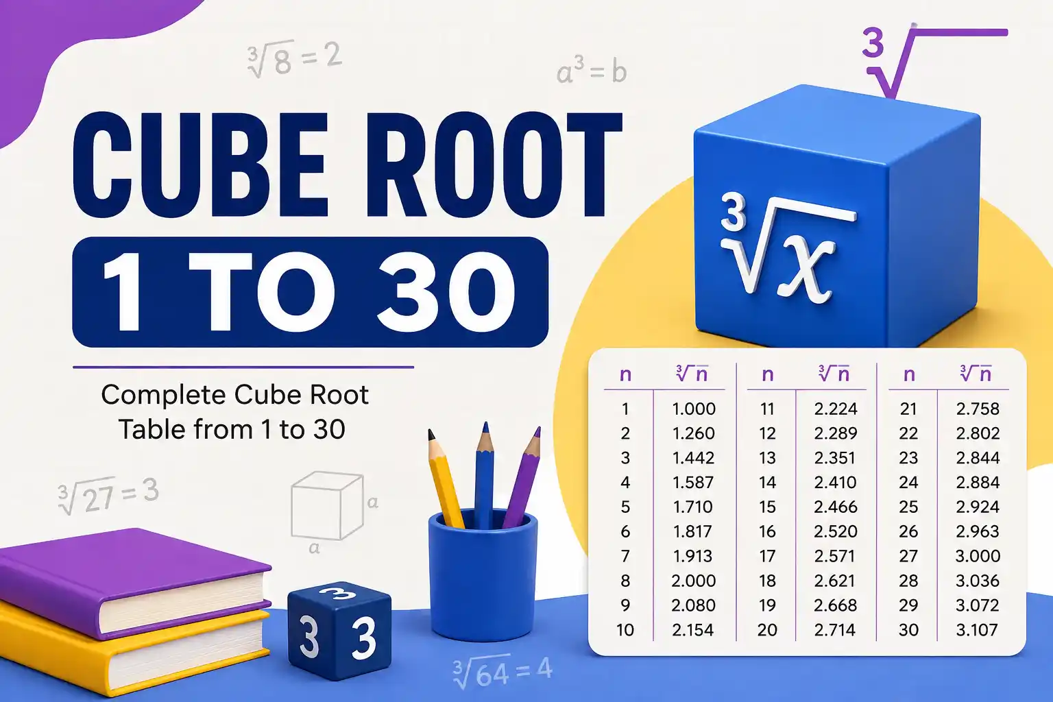 cube root 1 to 30